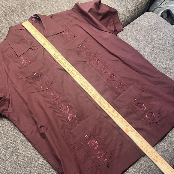Sobrino Red Shirt XL Button Up Short Sleeve Dress Poly Cotton Four Pocket Cuban - Picture 7 of 13